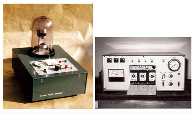 （左）WPC試作機 （右）「エアリークテスター」自社製品第1号機